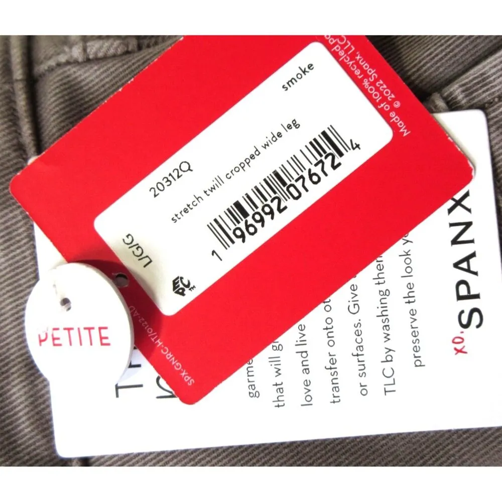 NWT SPANX 20312Q Stretch Twill Cropped Wide Leg in Smoke Khaki Pants L Petite - Image 3