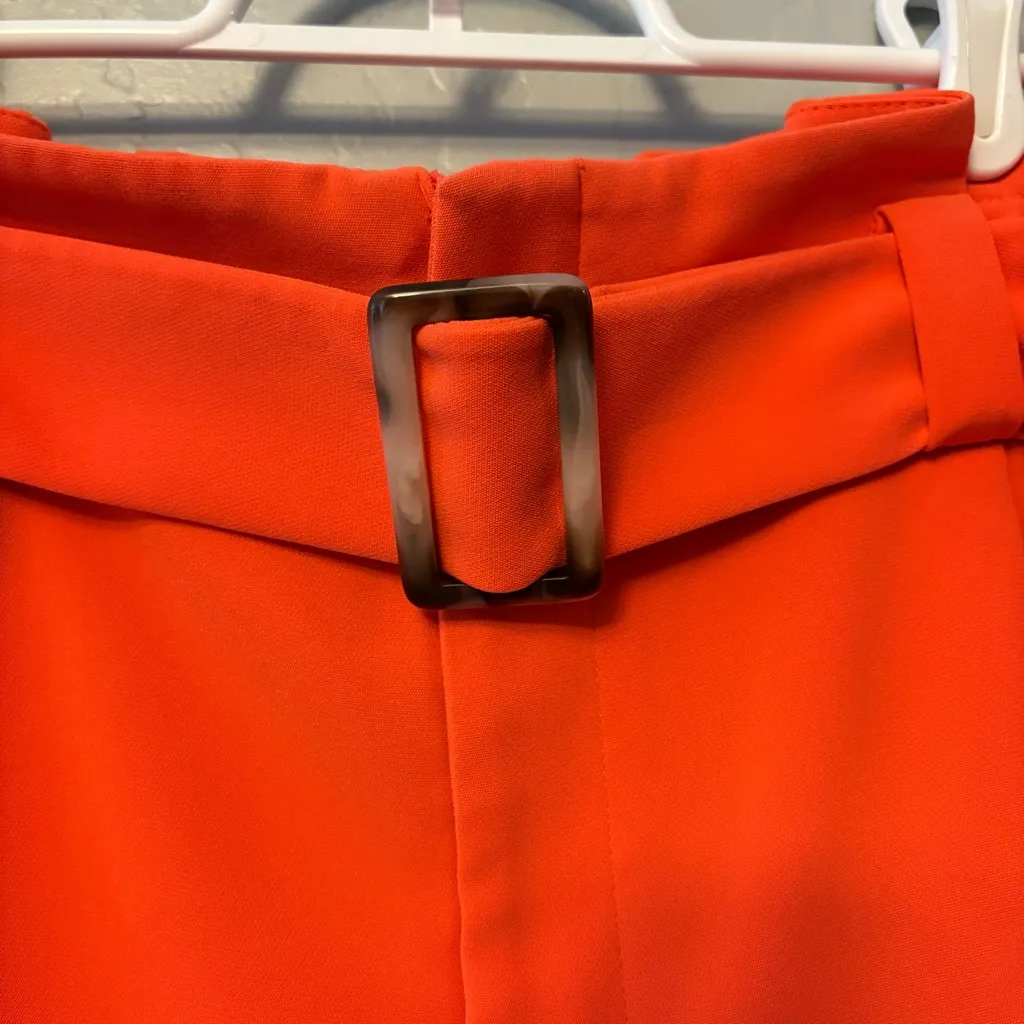 Nine West the paperbag waist belted shorts in fresh lava orange color size XL - Image 5