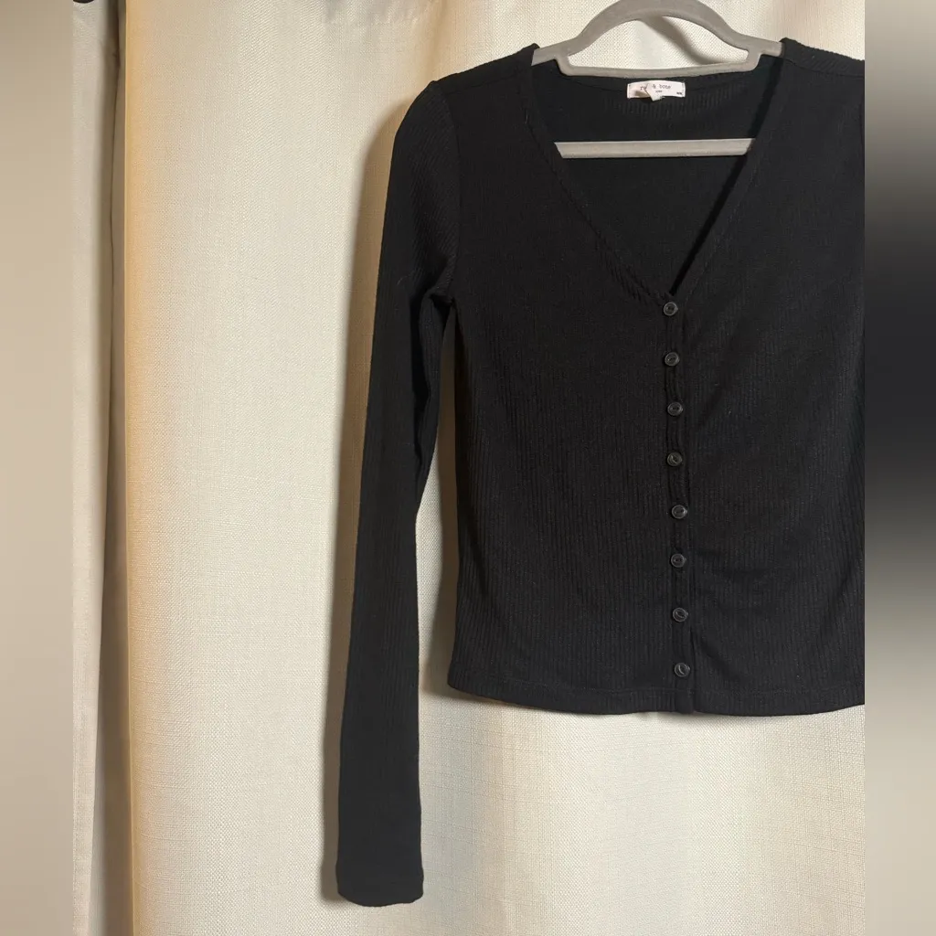Rag & Bone Black Vee Ribbed Crop Button Up Cardigan Medium - Image 7
