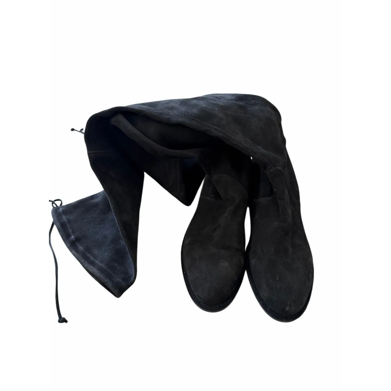 Stuart Weitzman Suede Over The Knee Boots Black Almond Toe Size 6.5 Pull On Styl - Image 5