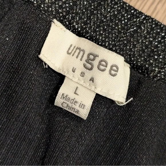 Umgee Womens L Large Shimmery Black Silver Ruffle Off-Shoulder Blouse Top Shirt - Image 3