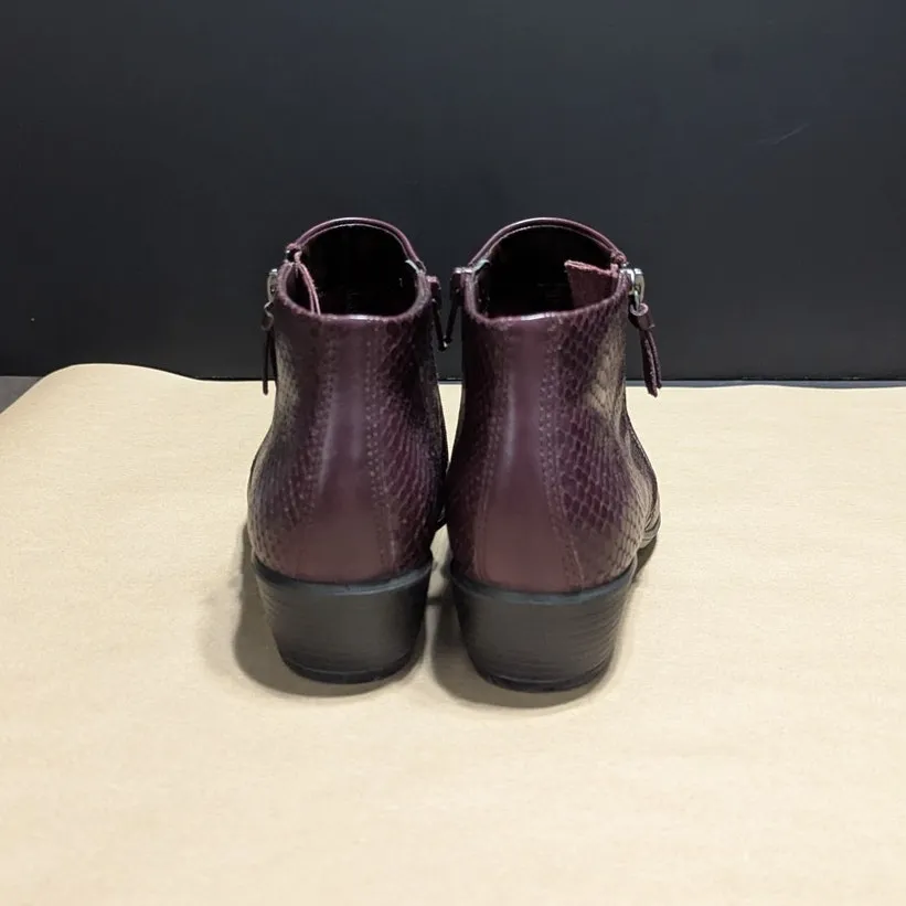 Ecco Touch 35 Ankle Booties Leather Snake Embossed Womens 6 Workwear Maroon - Image 3