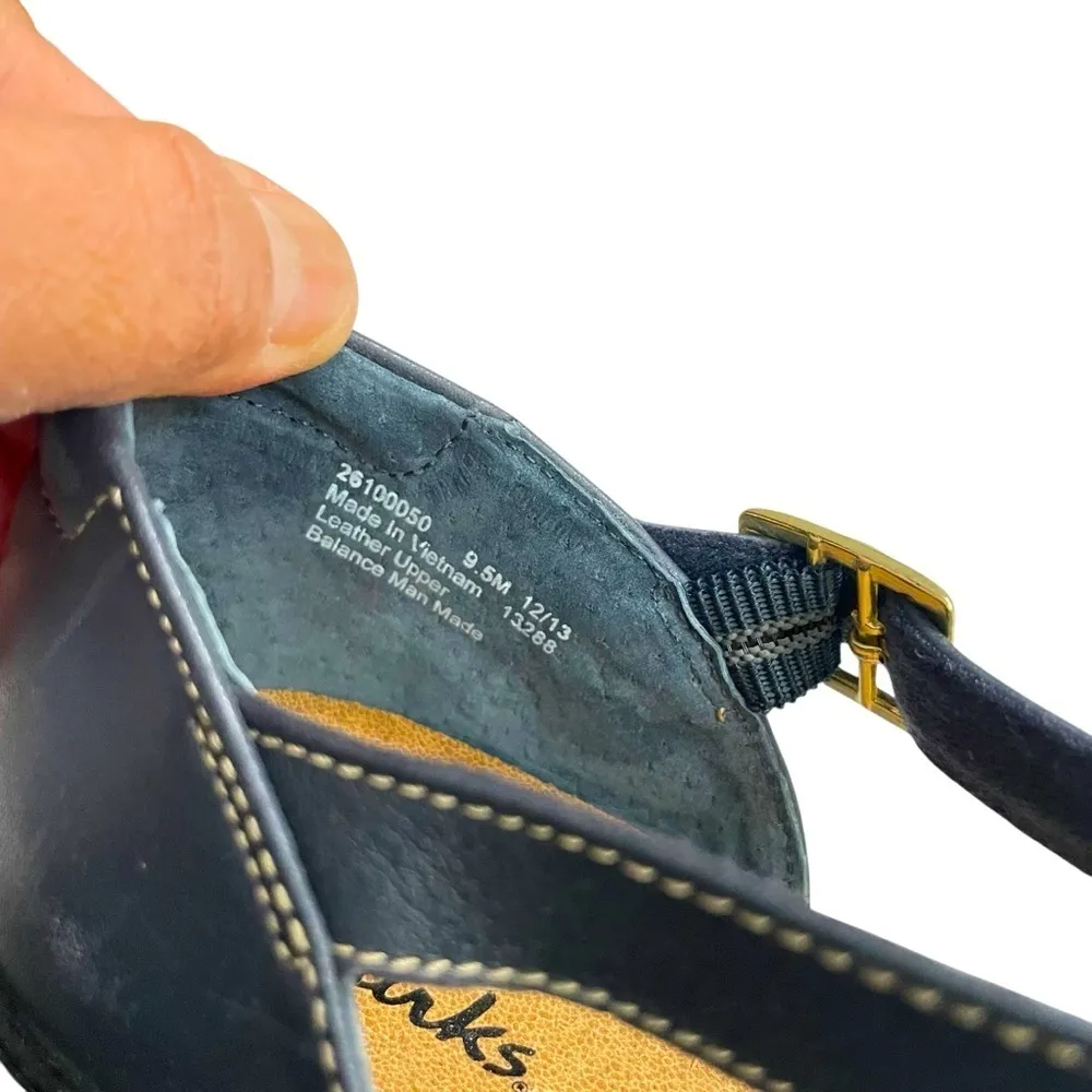 Clarks Wendy River Midnight Blue Leather Closed Toe  Buckle Heel Shoes 9.5 M - Image 7