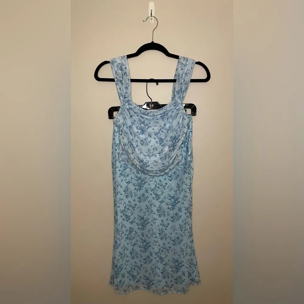 SHEIN Floral Print Lettuce Trim Mermaid Hem Skirt, Baby Blue, Size S, NWOT - Image 8