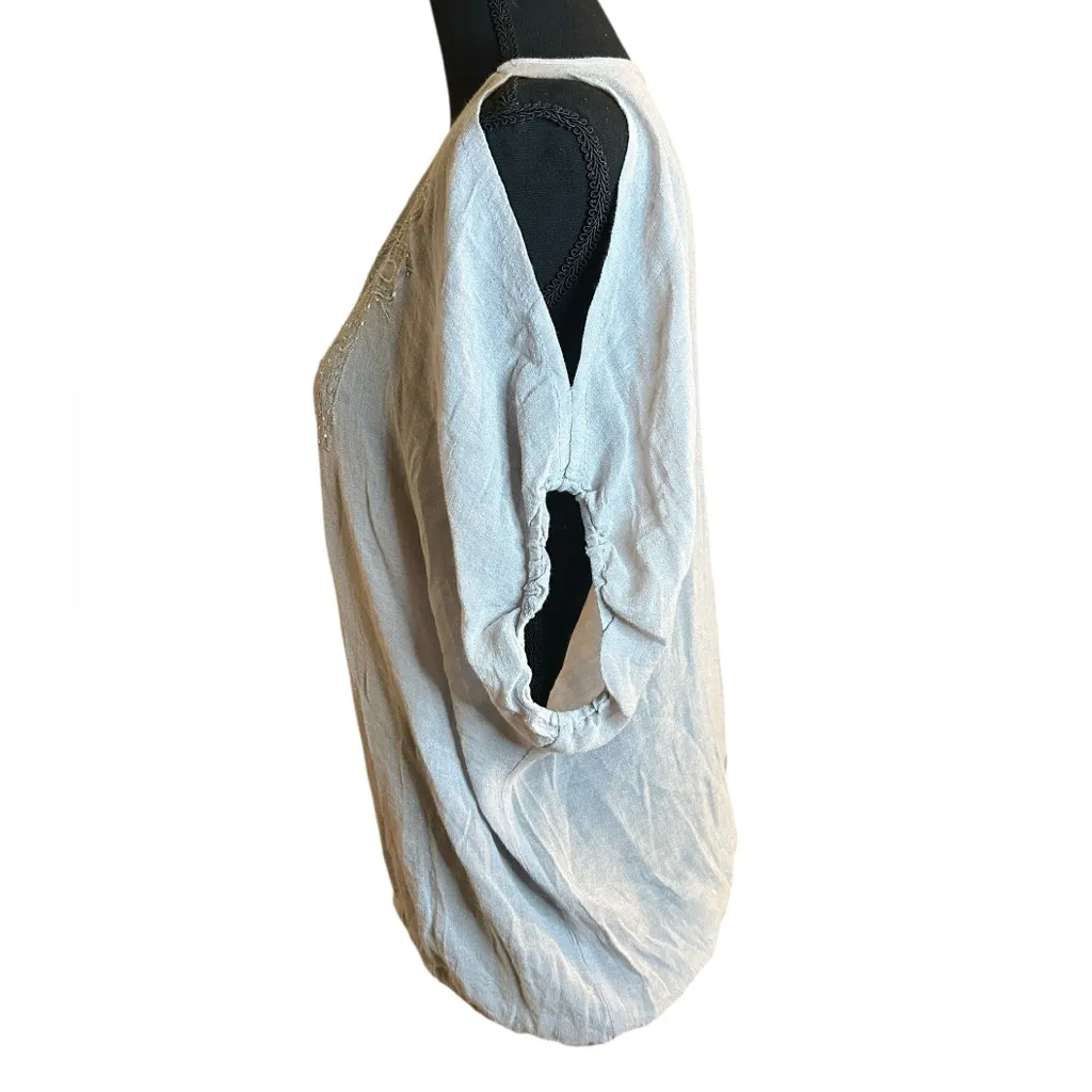 American Rag Cie Light Gray Sequin Cap Sleeve Crop Blouse | Adjustable Hem sz S - Image 10