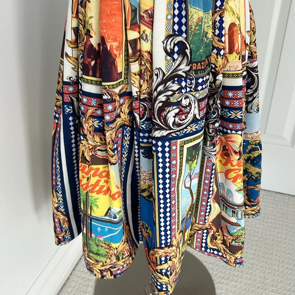 Asos Bow Detail Cut Out Scenic Print Skater Dress - Image 7