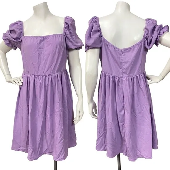 SHEIN Women's Purple Square Neck Puff Sleeve Dress size XL us 12 Pastel Mini - Image 2