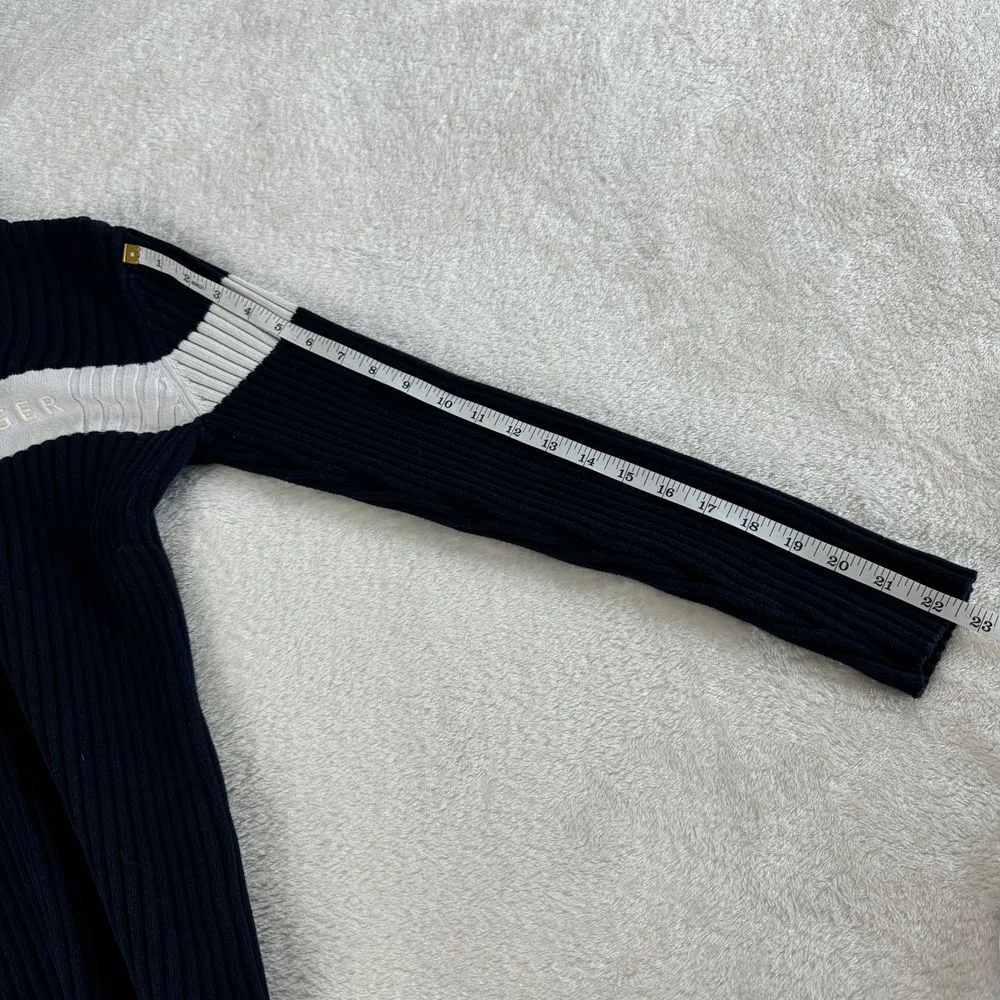 Vintage Y2K Tommy Hilfiger Spellout Logo‎ Sweater Womens Size L Navy Ribbed Snap - Image 7