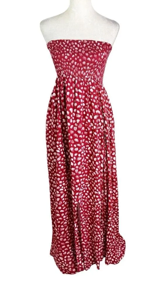 Anthropologie Tiare Hawaii Smocked Strapless Dot Print Maxi Dress Cherry Size M - Image 2