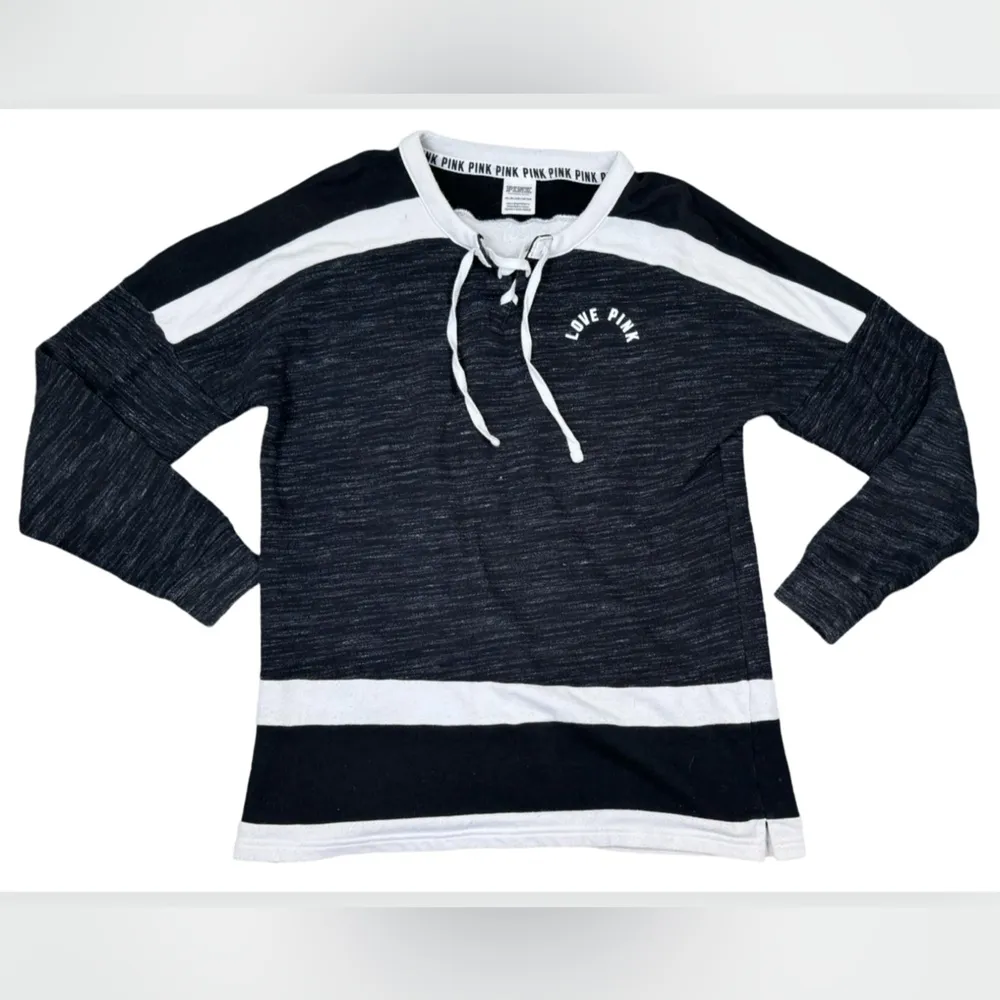 PiNK Victoria’s Secret Black Hockey Jersey Graphic Pullover Sweatshirt Top XS - Image 9