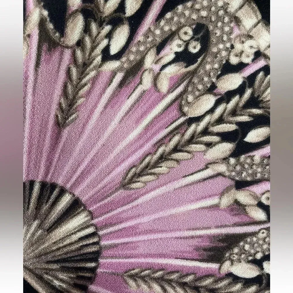 Ann Taylor | Black Pink Dancing Fan V Neck Fit And Flare Midi Dress Size 0 - Image 5