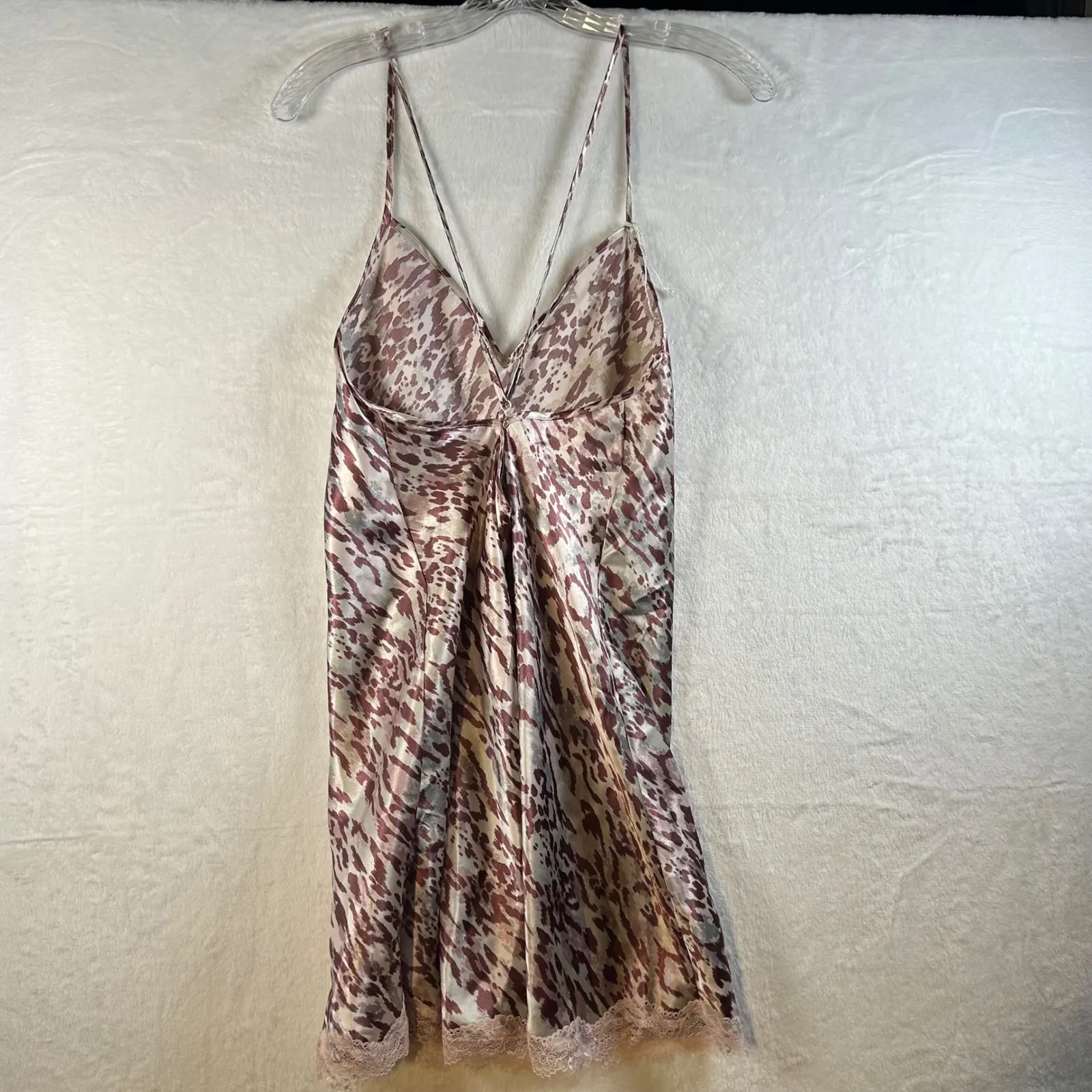 in Bloom by Jonquil Animal Print Slip Dress Pink Lace Trim Spaghetti Strap M Brown Size M - Image 5