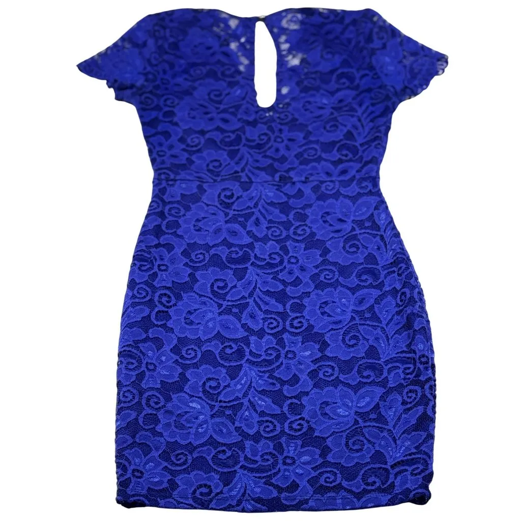 Windsor Size S Royal Blue Lace Short Sleeve Bodycon Dress With Keyhole Back Deta - Image 2