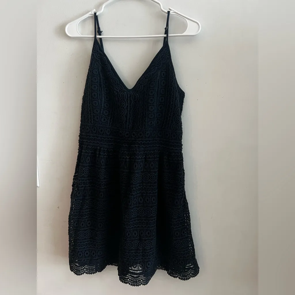 Abercrombie & Fitch Black Crochet Lace Fit & Flare Mini Dress Women’s Size L - Image 3