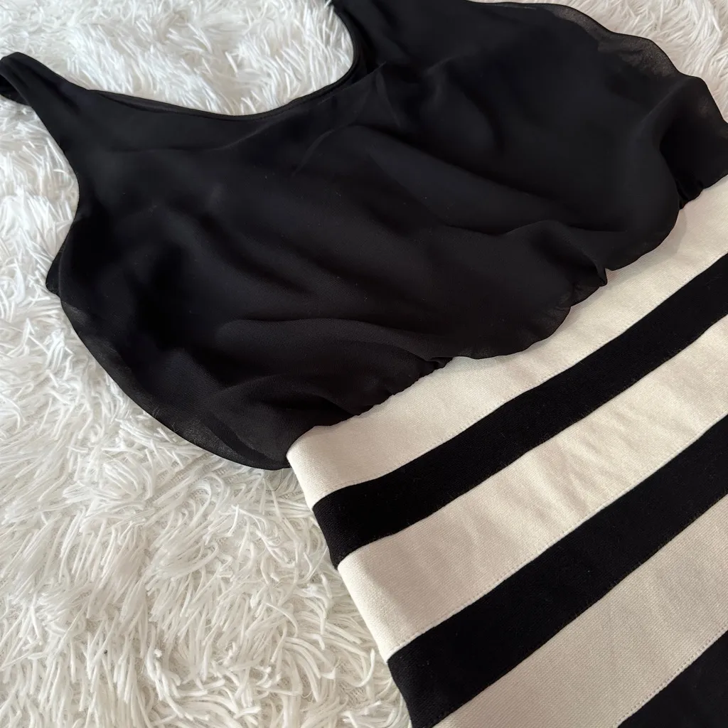 Express Black Chiffon Top Colorblock Stripe Bodycon Dress XS - Image 4