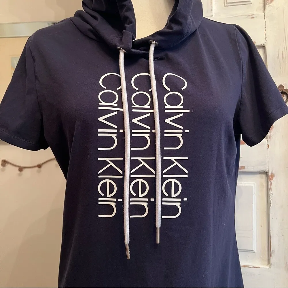Calvin Klein Black Logo Hoodie Dress 95% Cotton Spandex Blend Athleisure Y2K M - Image 3