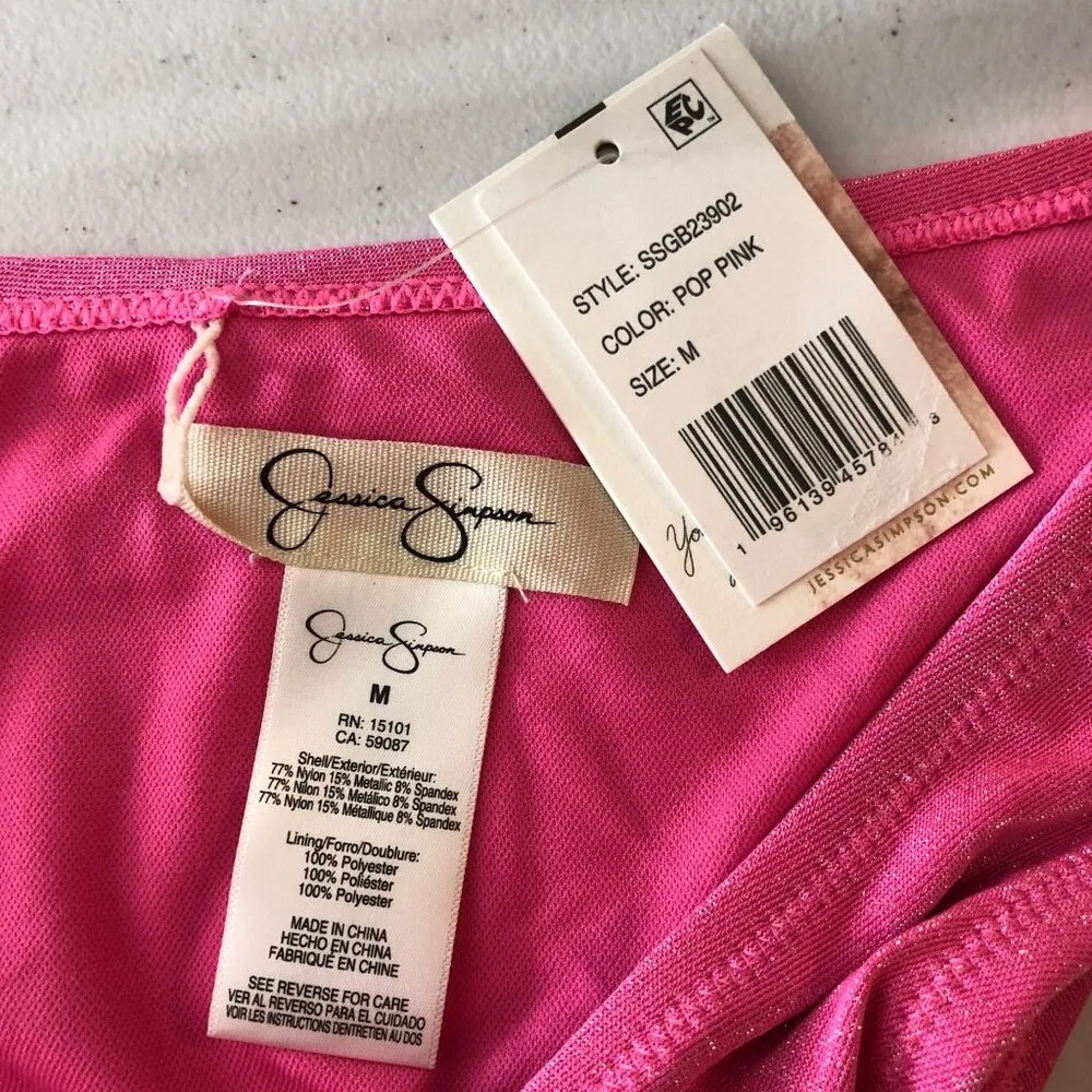 Jessica Simpson Metallic Sparkle Hipster Bikini Bottom Pink M - Image 4