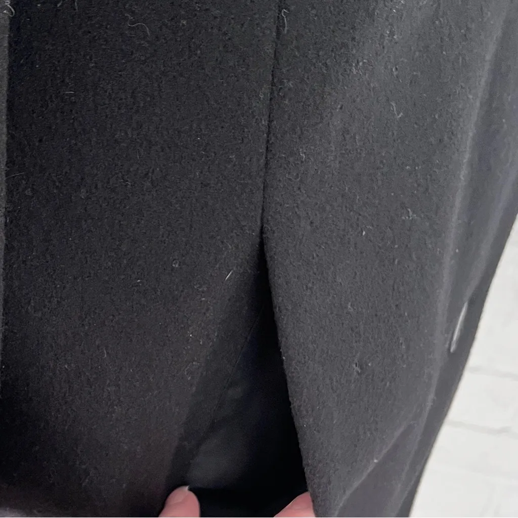 Vintage Forecaster Black 100% Wool Walker Coat with Fox Fur Collar Trim, Size 16 - Image 4