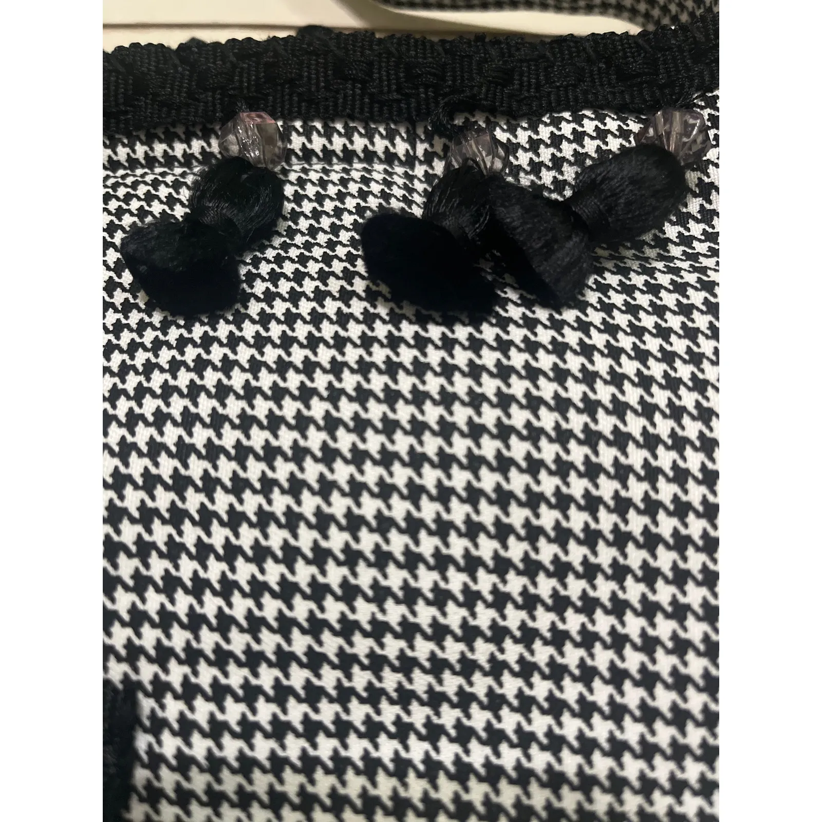 Handmade Plaid Preppy Glam Handbag Black White 11x12 Handsewn Tassels - Image 3