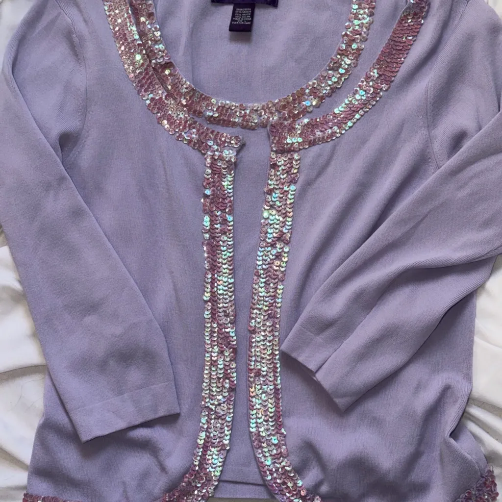 Russell Kemp Lavender Tank and Cardigan with Sequin Detail Size Large Med Tank Purple - Image 3