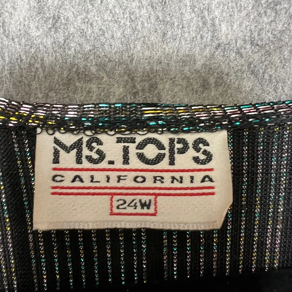 Vintage 80s MS Tops California Metallic Sparkle Sheer Button Front Plus Size 24W Black - Image 2