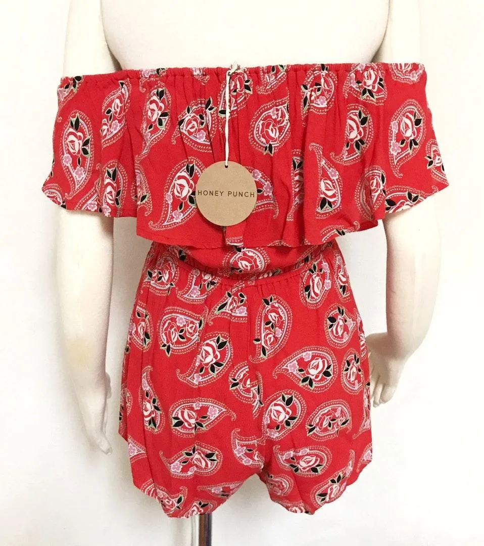 Rose Ruffle Off Shoulder Boho Romper - Image 4