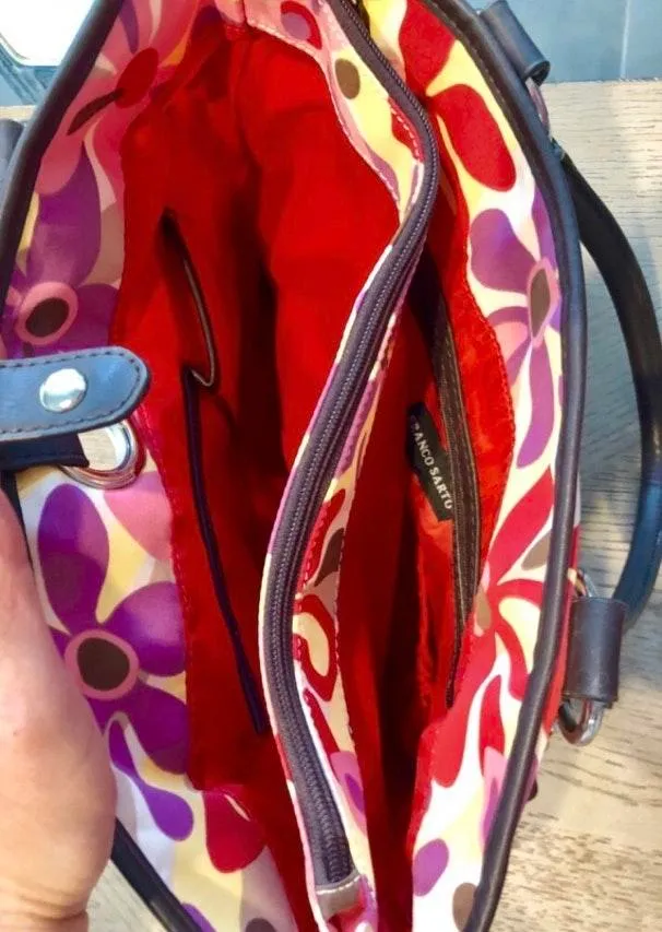 Franco Sarto Mint NWOT  shoulder bag. Vibrant floral fabric with brown leather straps. Sz 15x10 - Image 4