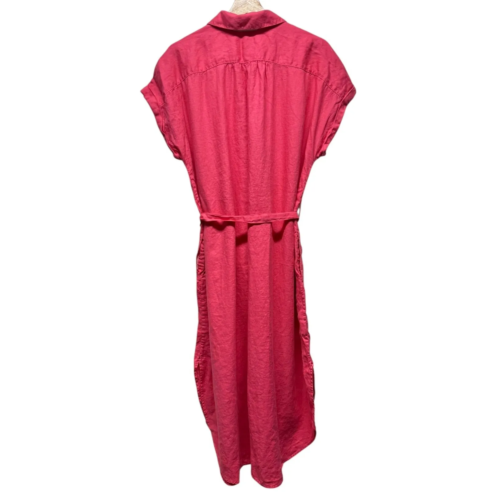 Tommy Bahama Coastalina Button Up Maxi Shirt‎ Dress 100% Linen Sz L Pink Resort - Image 4