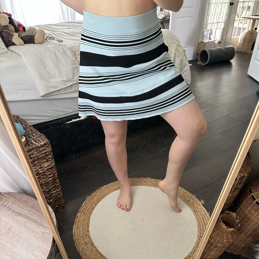 ALC Women’s Small Blue Black Striped Circle Skater Skirt Knit - Image 3