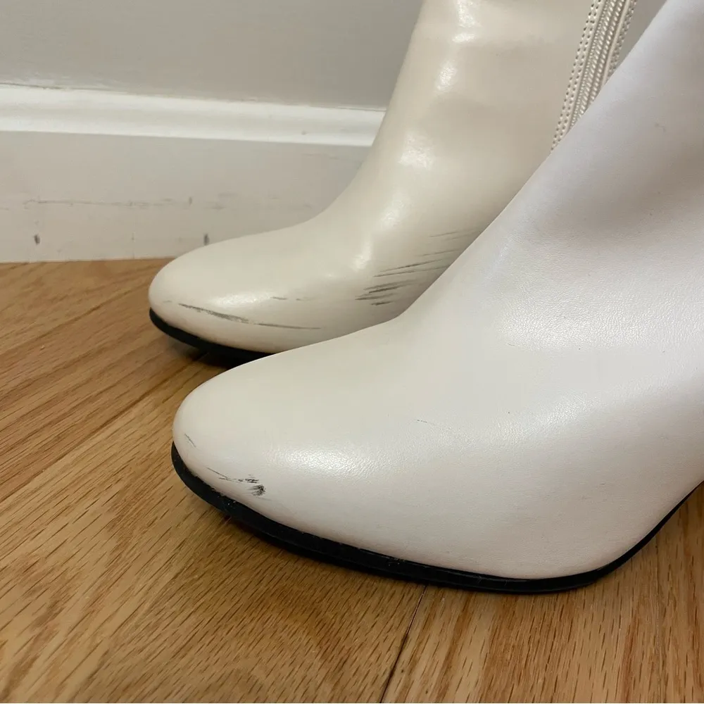 SHEIN Almond Toe Side Zip Chunky Heel Ankle Boots, White, Size 7, EUC - Image 7