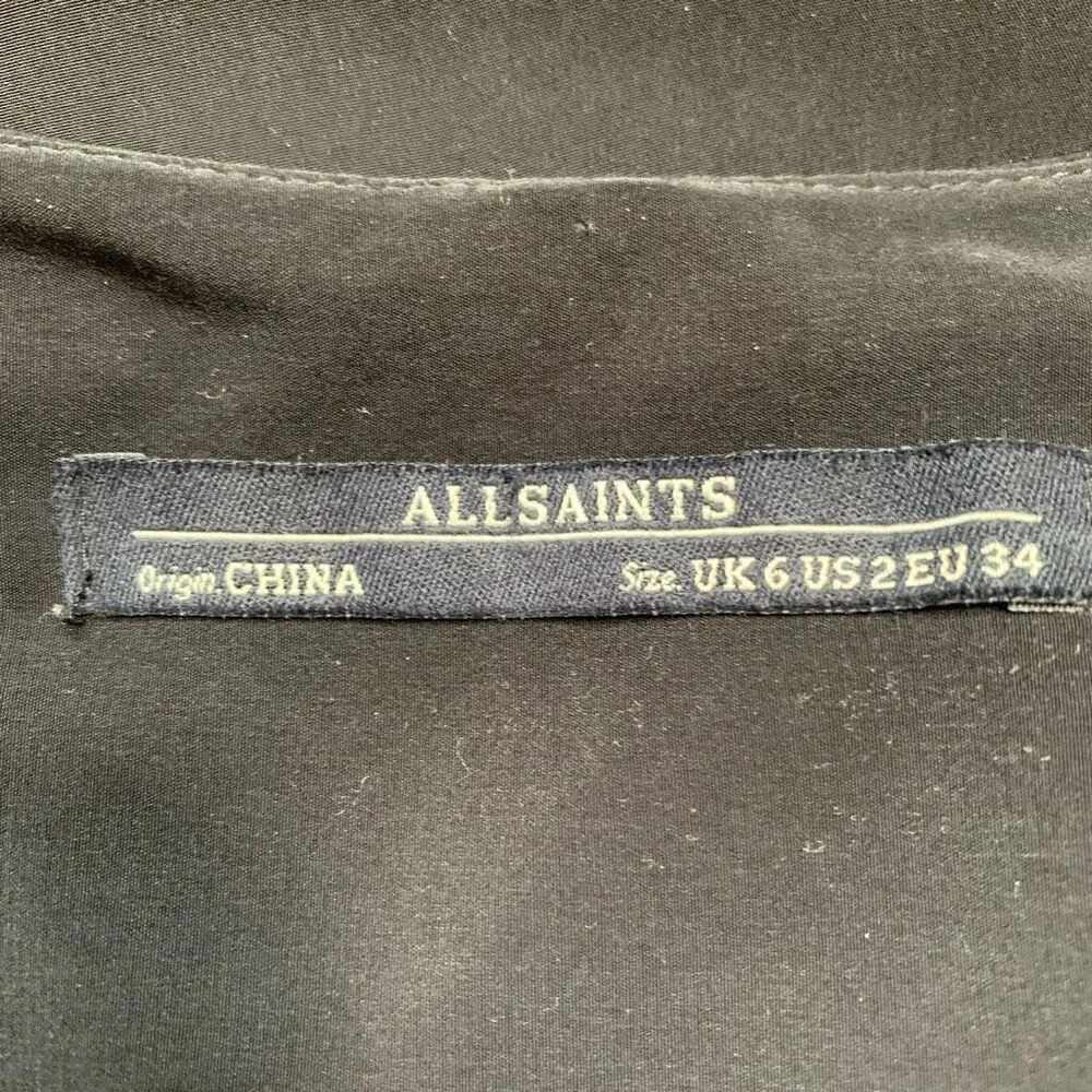 AllSaints Zoe Yuano Black Draped Short Sleeve Scoop Neck Split Shoulder Mini - Image 6