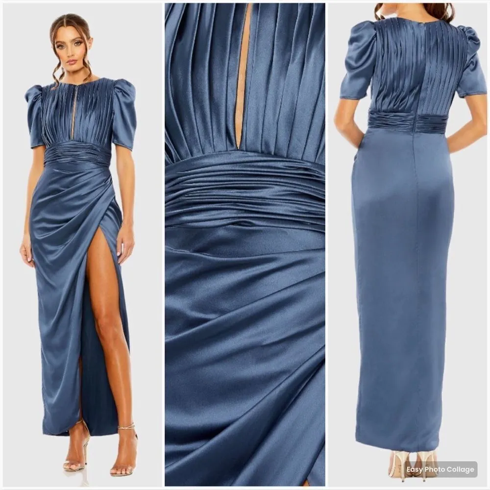 Mac Duggal 27014 Womens Blue PUFF SLEEVE PLEATED BODICE DRAPED GOWN - Image 2