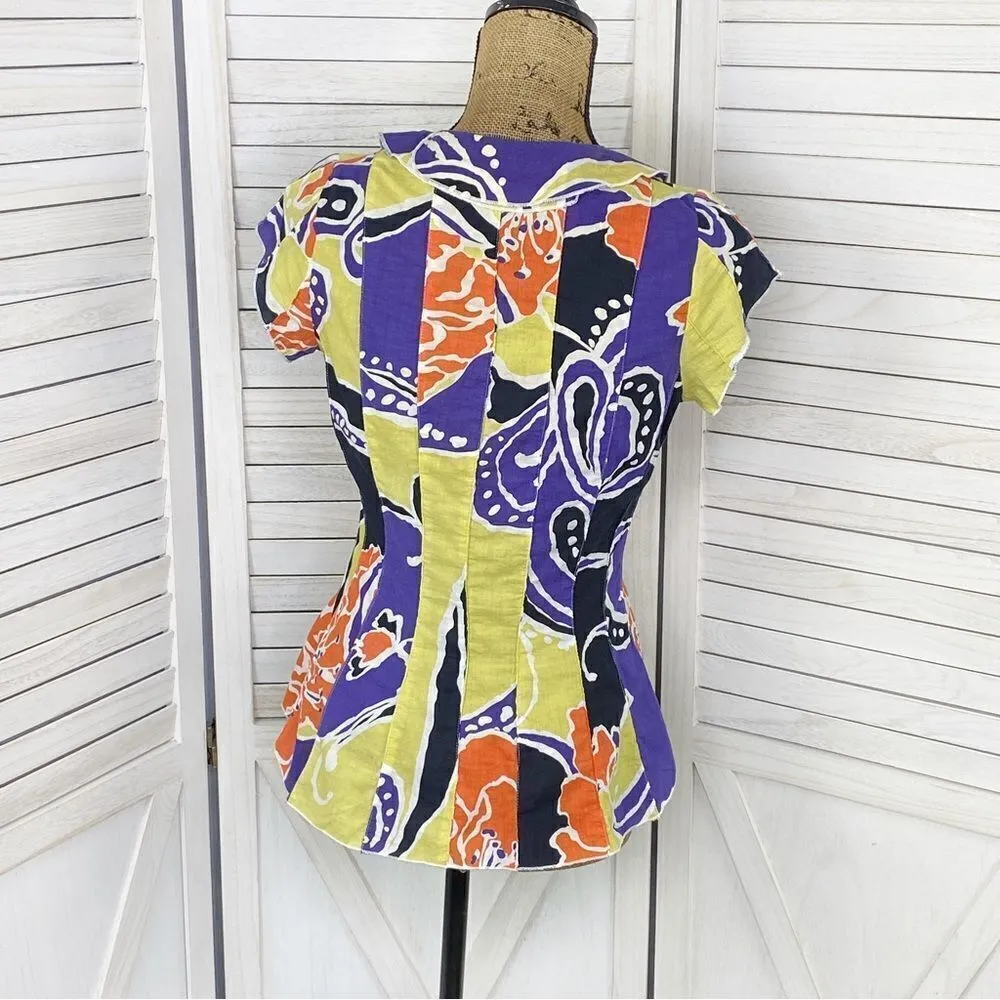 Sequel Abstract Paisley Tie Neck Panel Button‎ Front Shirt Purple Multi 8 - Image 4