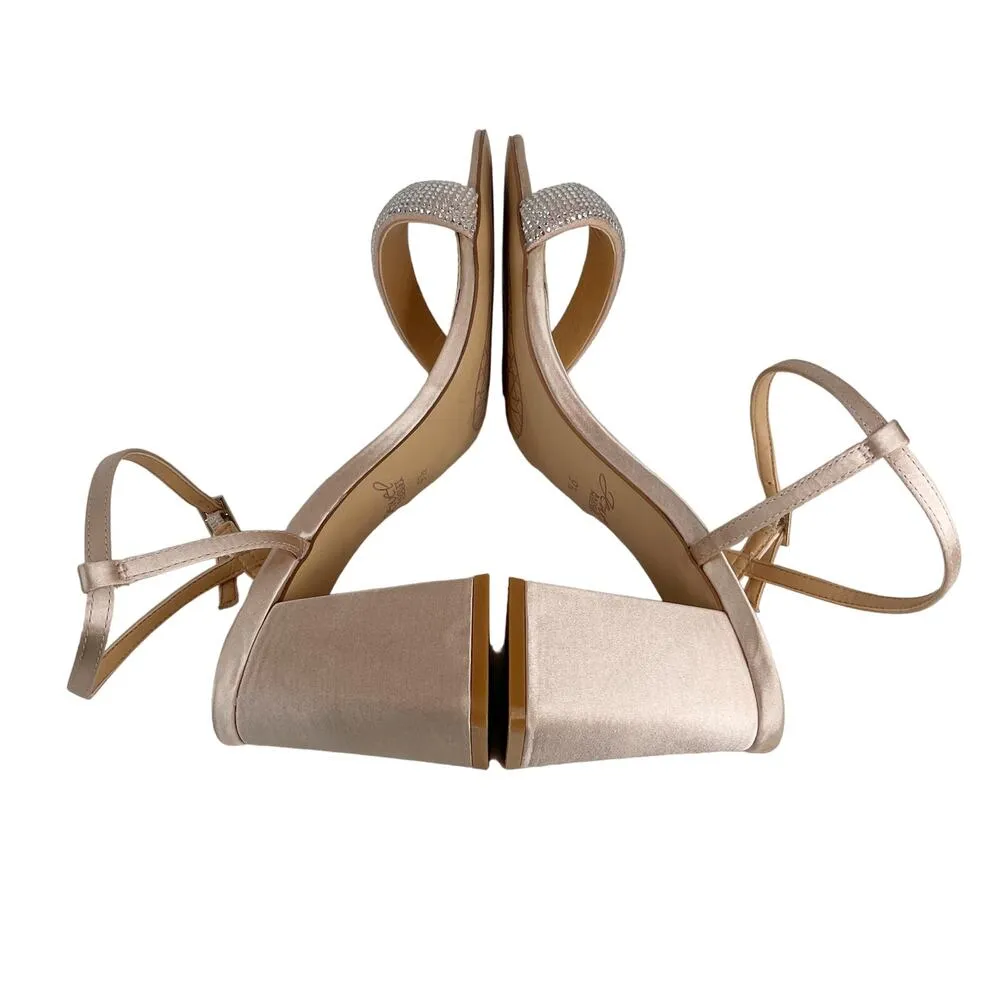 Jewel Badgley Mischka Earlene Block Heel Sandal 9.5 Champagne Satin - Image 7