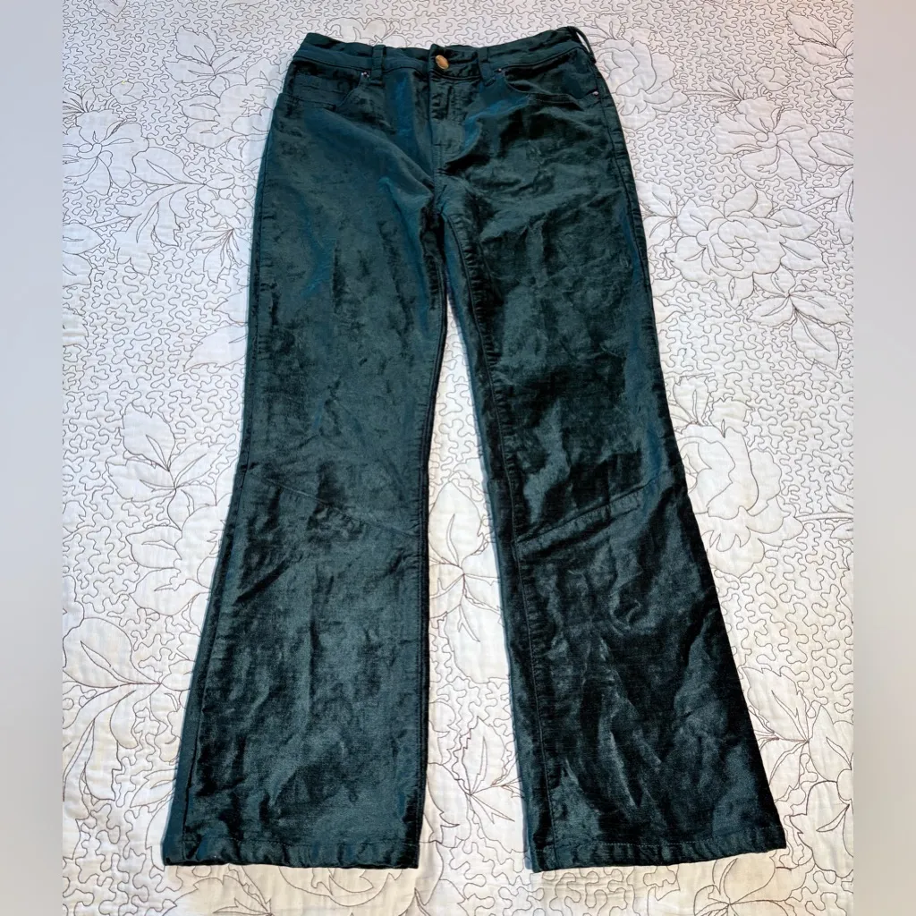 Free People High Time Velvet Kick Flare Pants – Jewel Green Boot Crop Sz 27💛 - Image 2