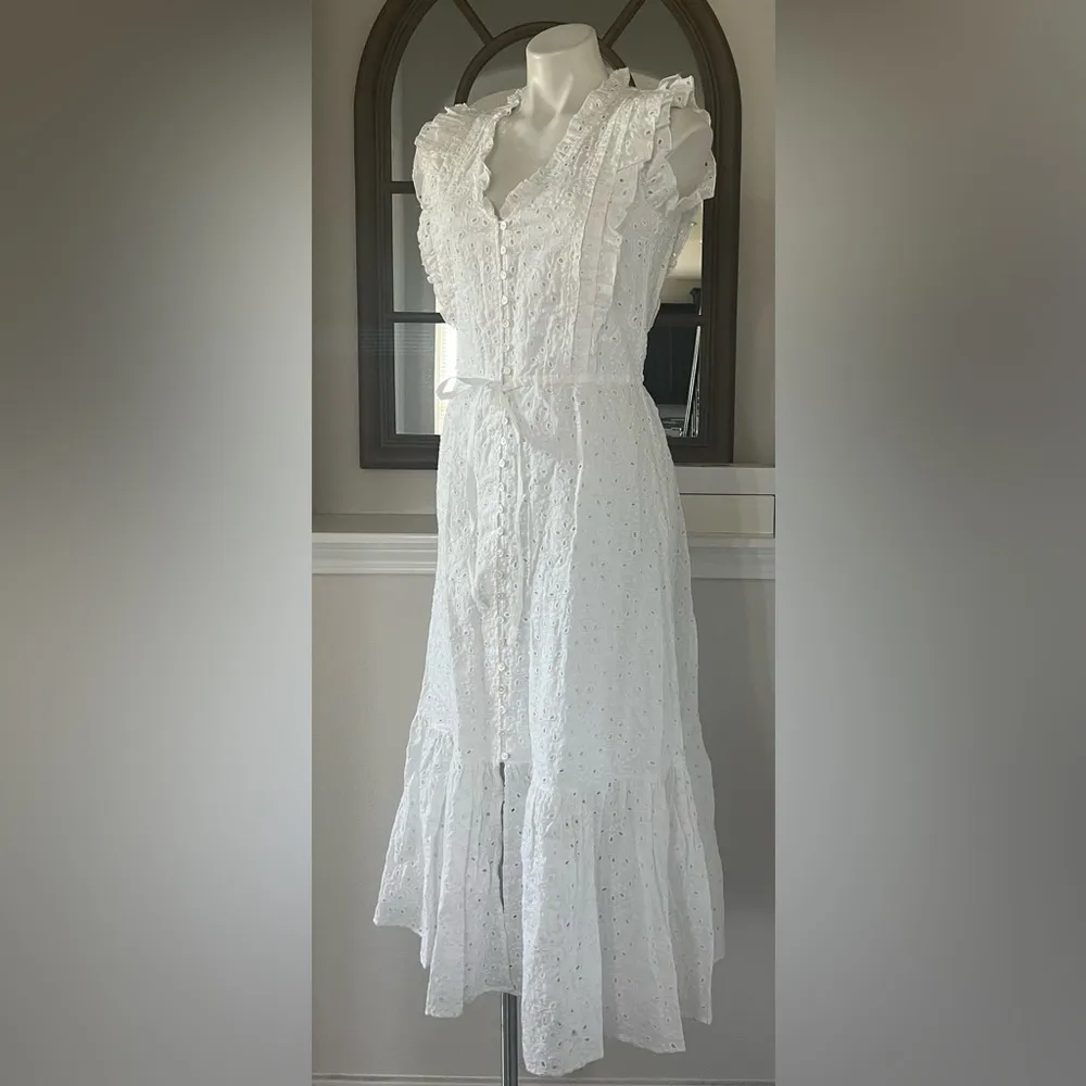 Ralph Lauren Linen Ruffled Eyelet Midi Dress, White Size 4 New w/Tag $398 - Image 8