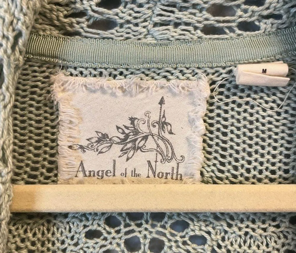 Anthropologie Cardigan Angel of the North Green Lacestitch Open Front Sz M EUC - Image 8