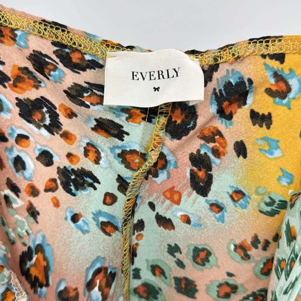 Everly Multicolor Leopard Cheetah Print Midi knee length silky slip dress M - Image 11
