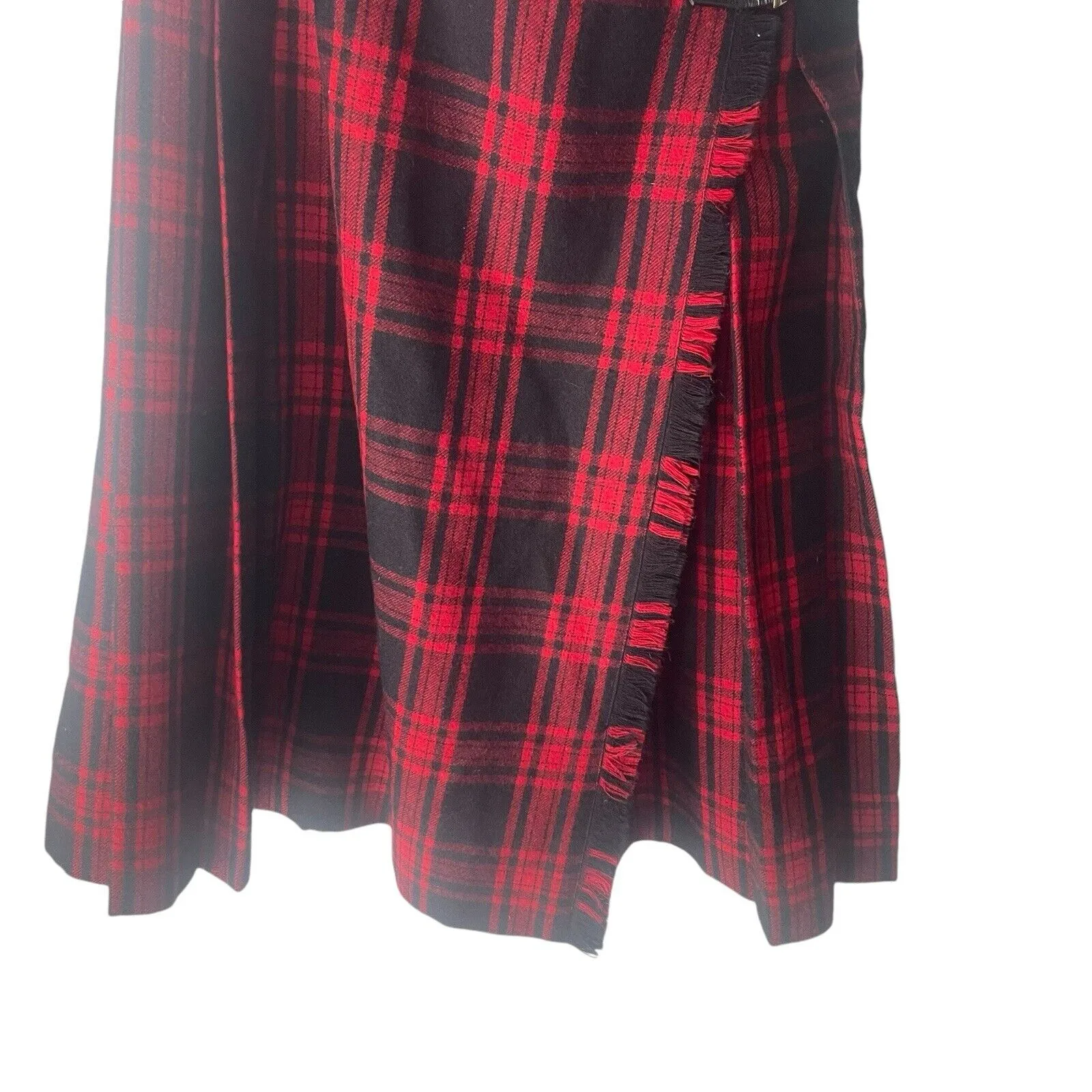 Vintage 90s Womens Size 26 Smal lTartan Plaid Red Wool Wrap‎ Scottish Kilt Skirt - Image 3