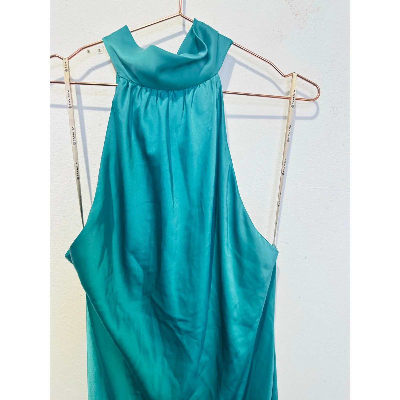 FAVIANA Green Satin Sleeveless Halter Neck Thigh-High Side Slit Gown Dress sz 14 - Image 12