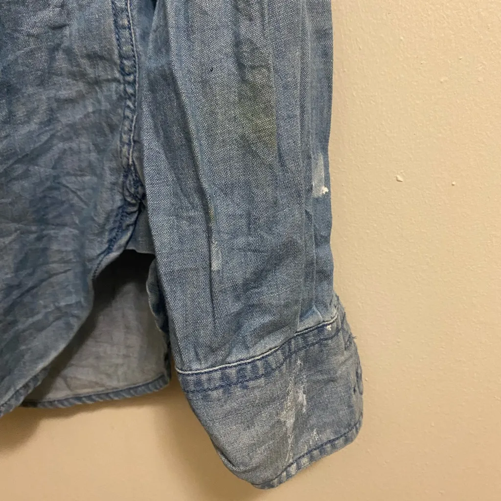 Vintage J Crew Womens Shirt 4 Longsleeve Paint Splatter Blue Chambray Button Up - Image 6