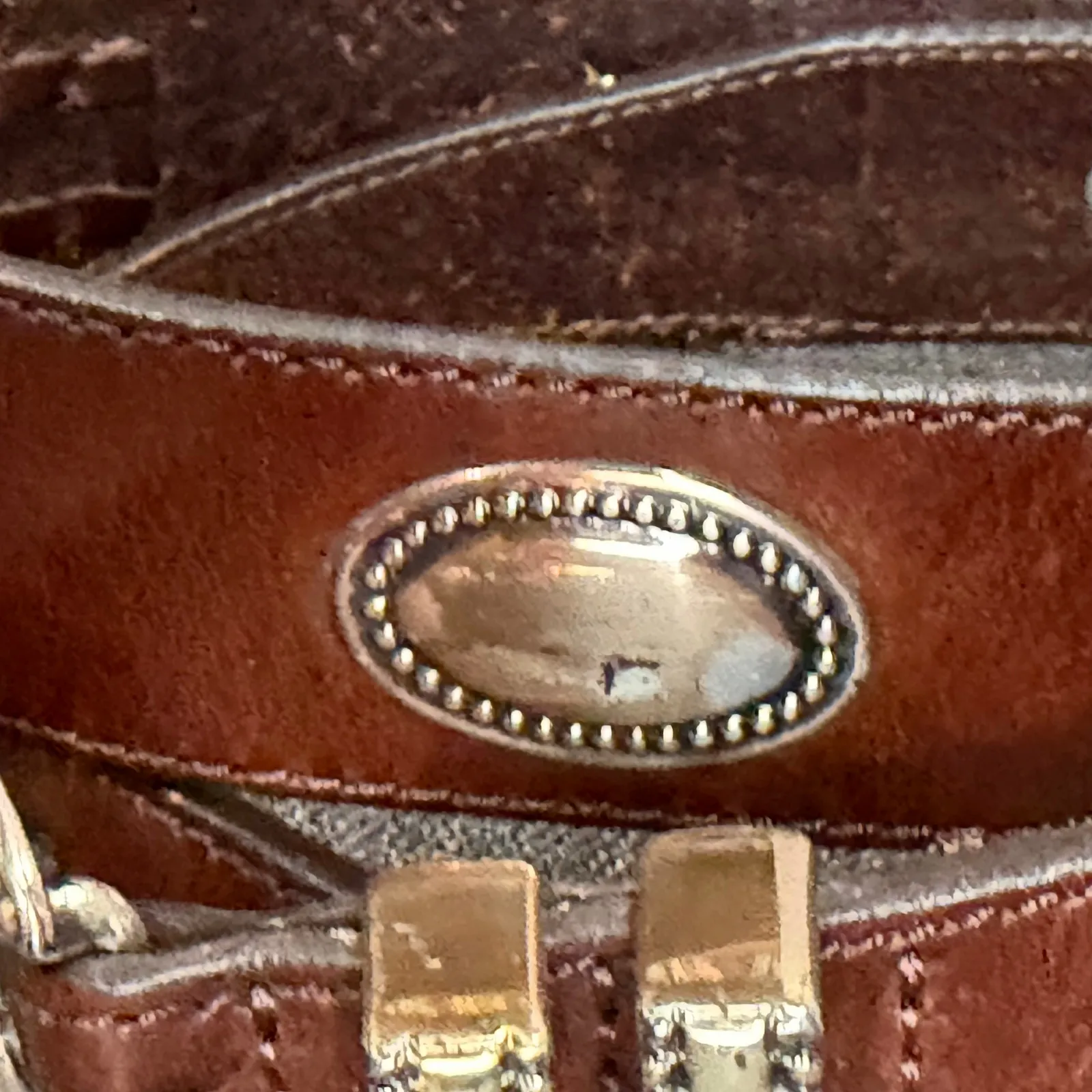 Vintage Latigo Leather Belt 34 Brown Antique Silver Concho Patina Braid Western - Image 15