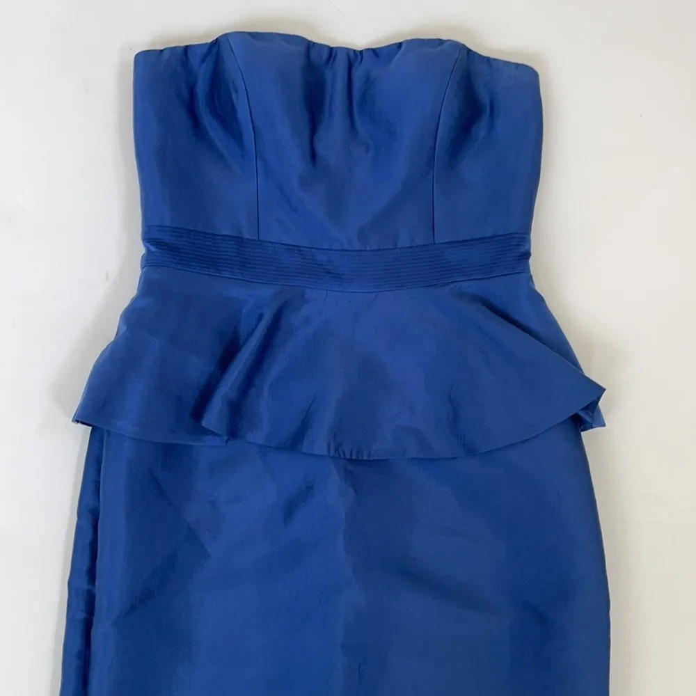 Adrianna Papell navy blue peplum tube dress silk 6 - Image 2