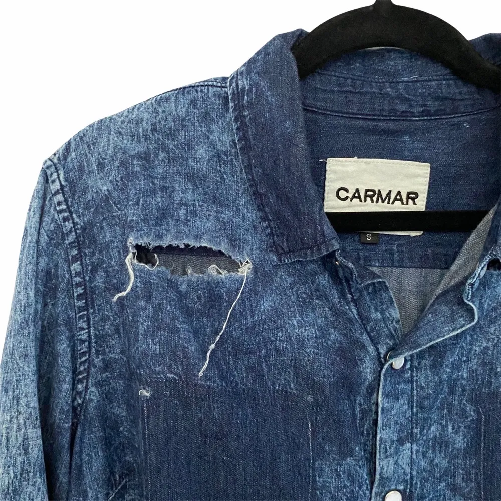 new LF Carmar ✶ Destroyed Ripped Mineral Wash ✶ Chambray Button Up Shirt ✶ Y2K - Image 4