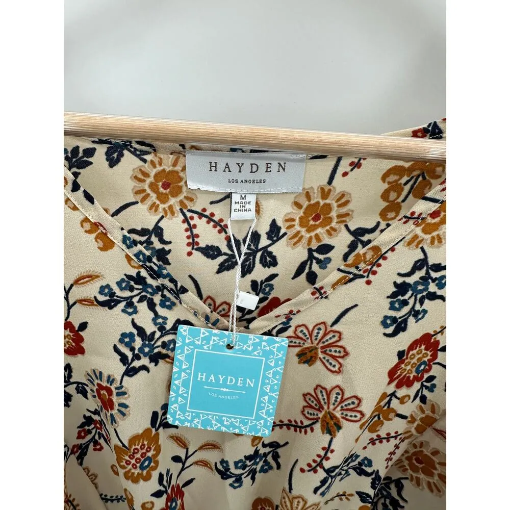 Hayden LA Women Floral Babydoll Top Size M Cream Boho Oversized NWT Lightweight - Image 7