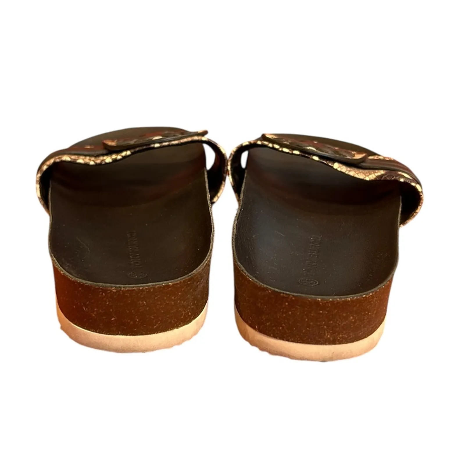 TORY BURCH Snake Reptile Leigh Anatomic Leather Slip On Slide Sandals Women's 7M - Image 5