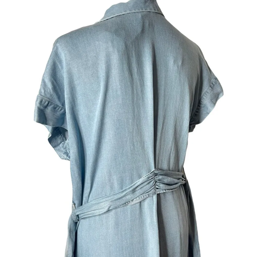 Buttons Chelsea & Theodore Denim Chambray Blue Dress Rainbow  Belted Size L NEW - Image 11