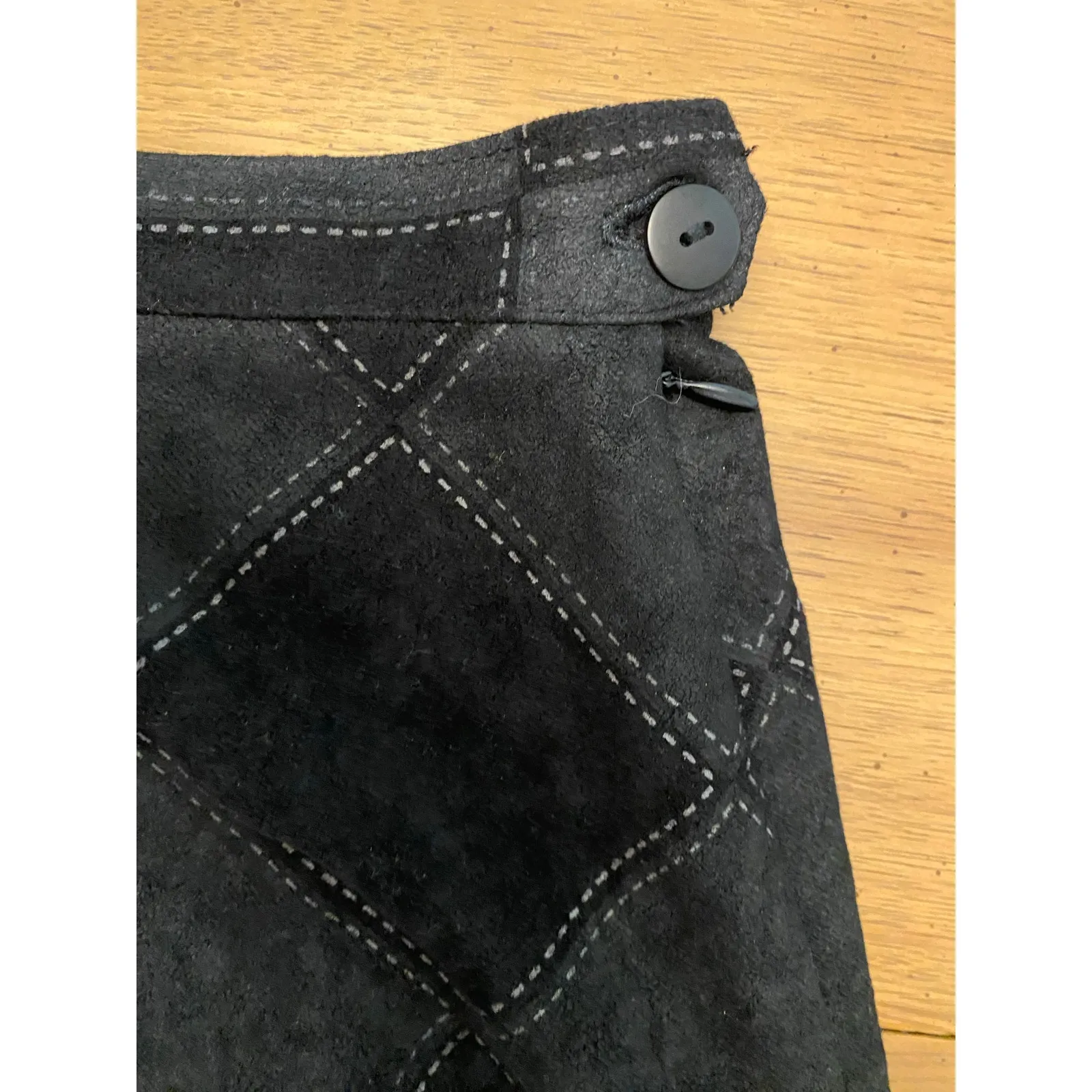 Black Grey Checkered Pencil Skirt Faux Suede‎ Zip Side Sze 12 Dark Academia - Image 3