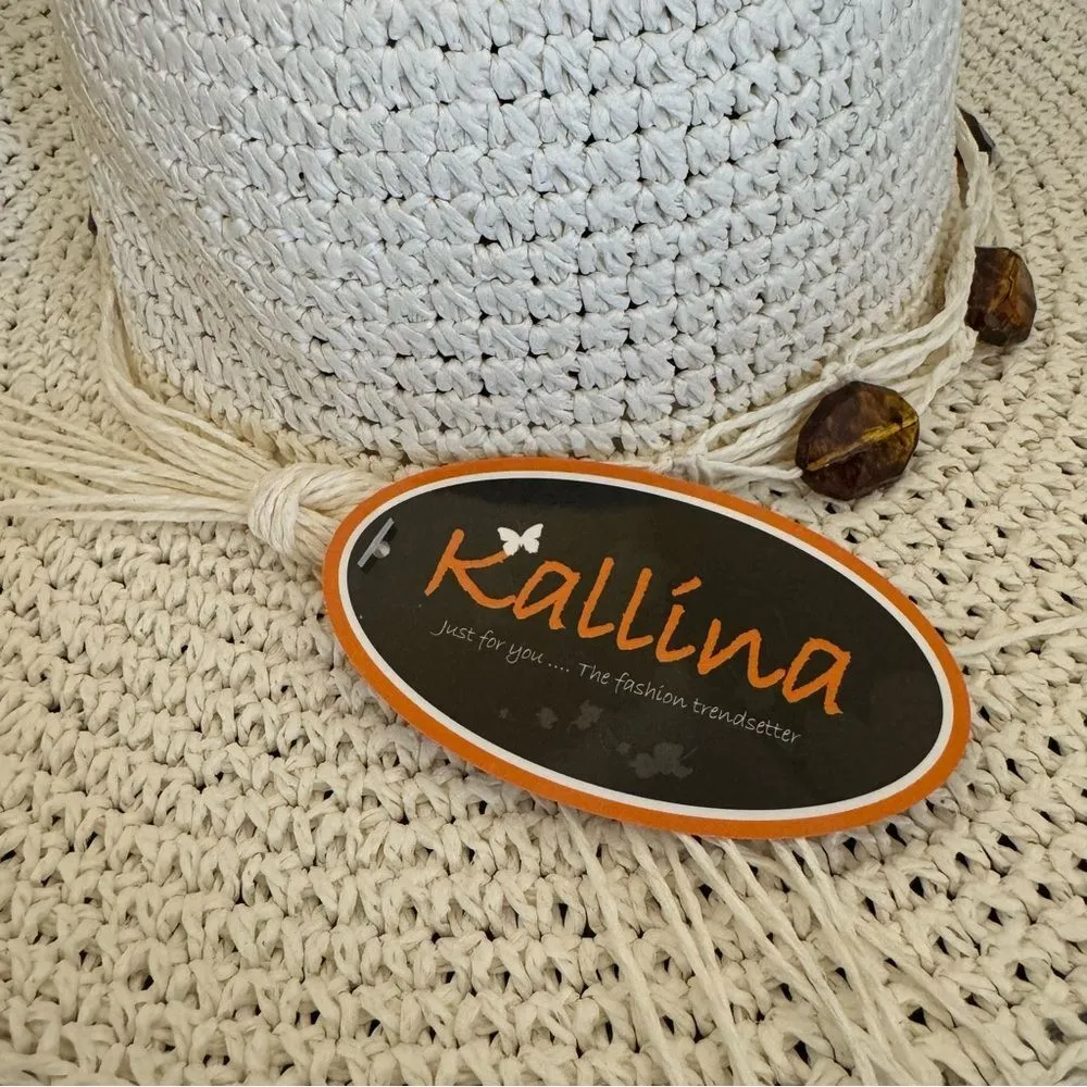 Kallina White Brown Bead Shapable Round Sun Hat - Image 6