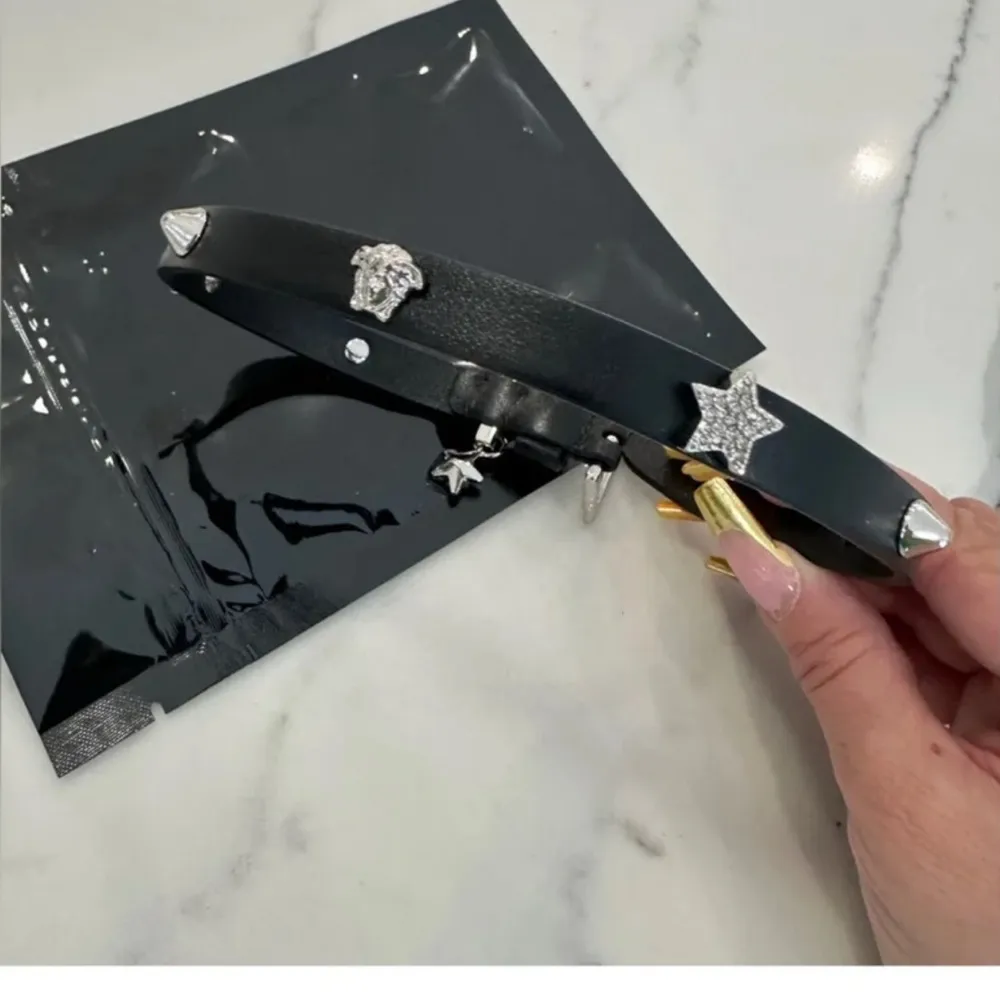 Versace Authentic  NWT Black Medusa Crystal Star / Stud Buckle Choker - Image 5